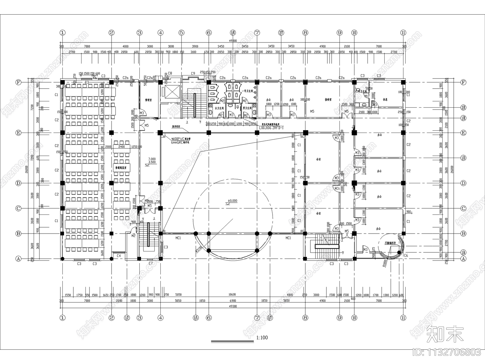 五层图书馆建筑cad施工图下载【ID:1132706803】