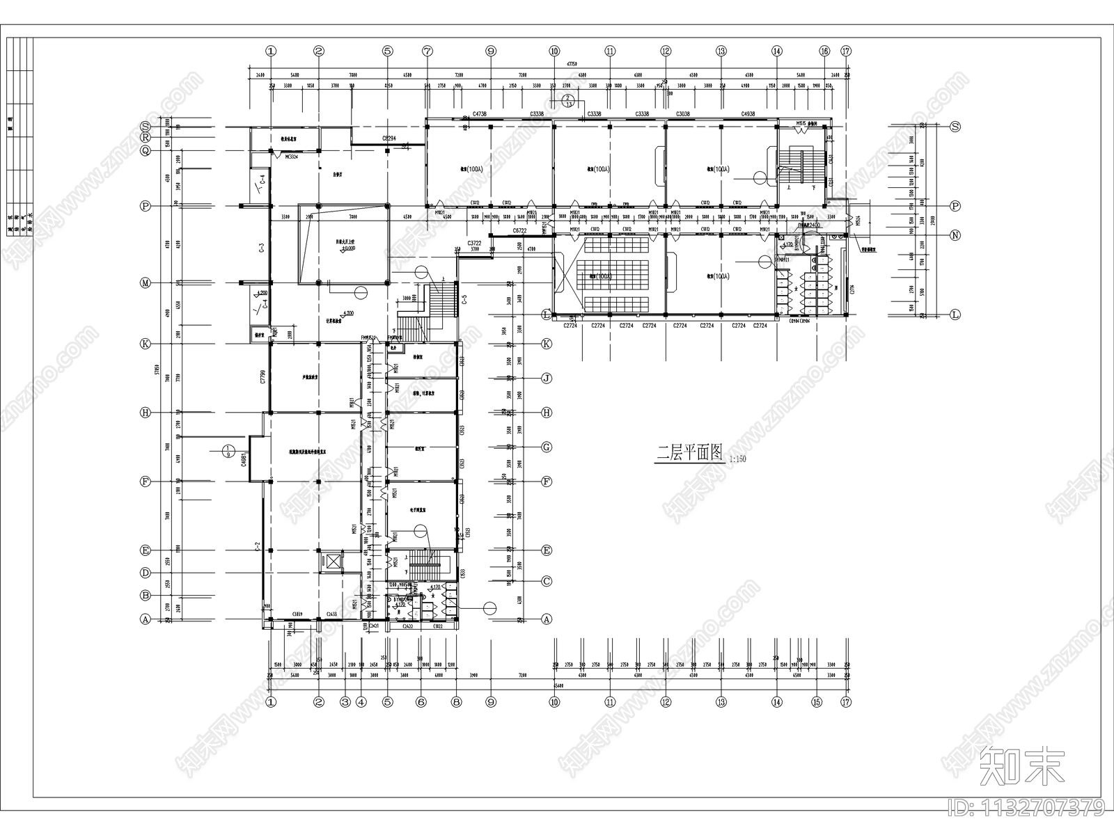 四层V型图书馆建筑施工图下载【ID:1132707379】