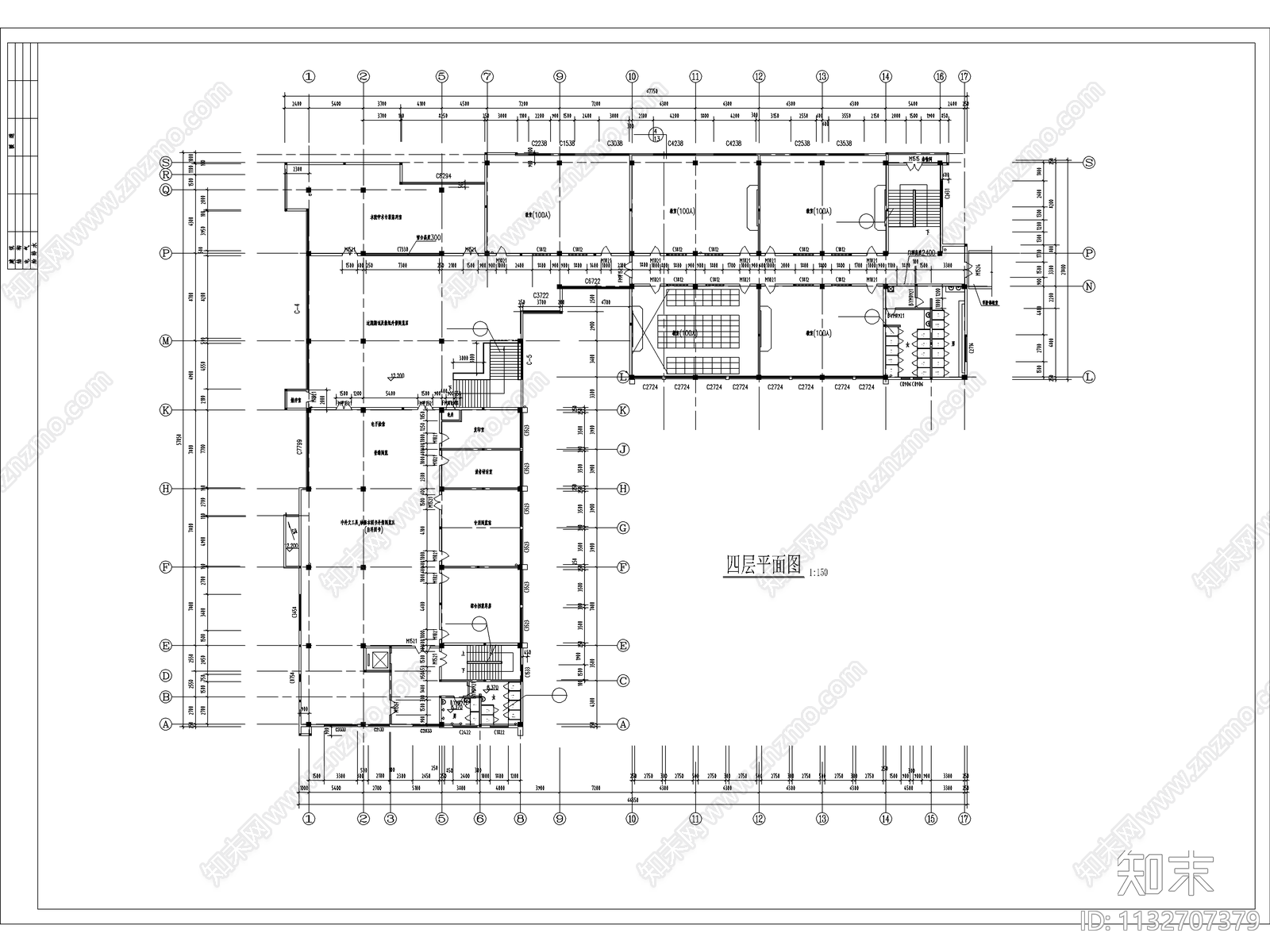 四层V型图书馆建筑施工图下载【ID:1132707379】