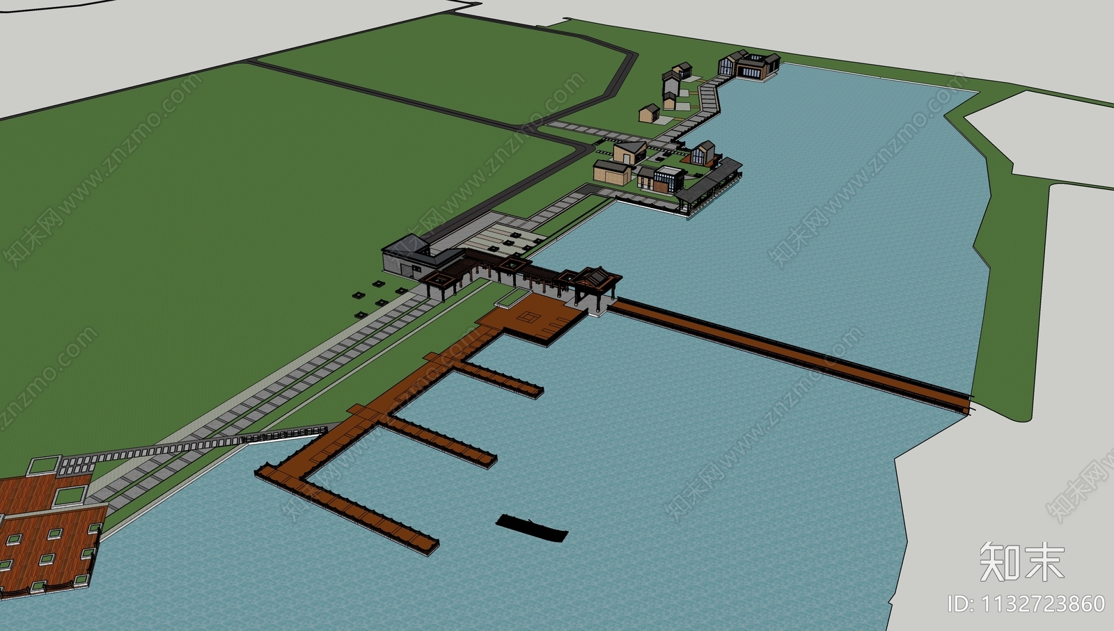 现代滨水栈道SU模型下载【ID:1132723860】