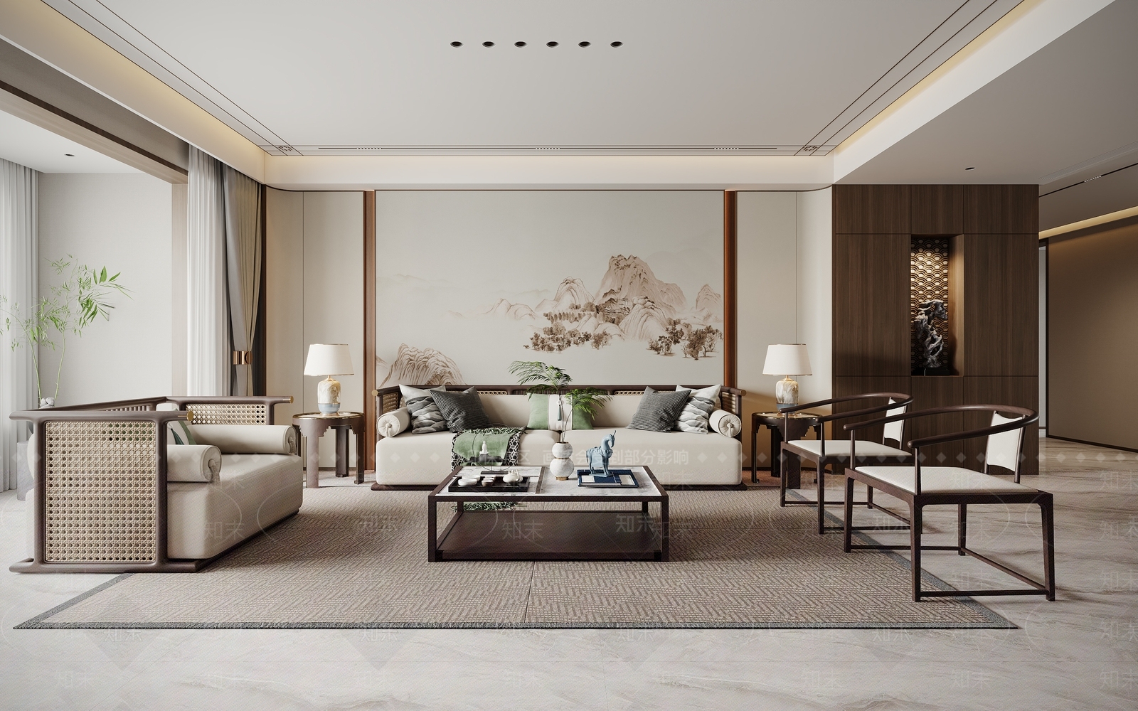 新中式客餐厅3D模型下载【ID:1132727856】