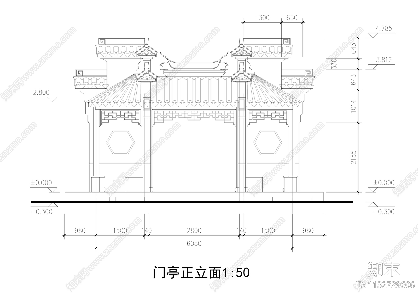 古建门亭详图cad施工图下载【ID:1132729606】