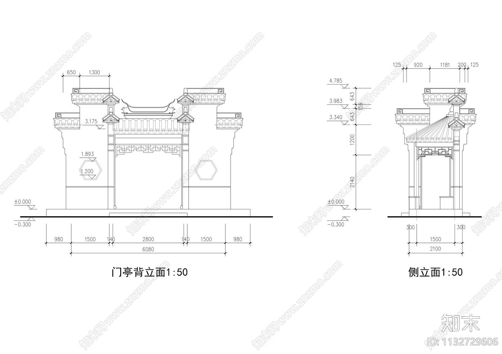 古建门亭详图cad施工图下载【ID:1132729606】