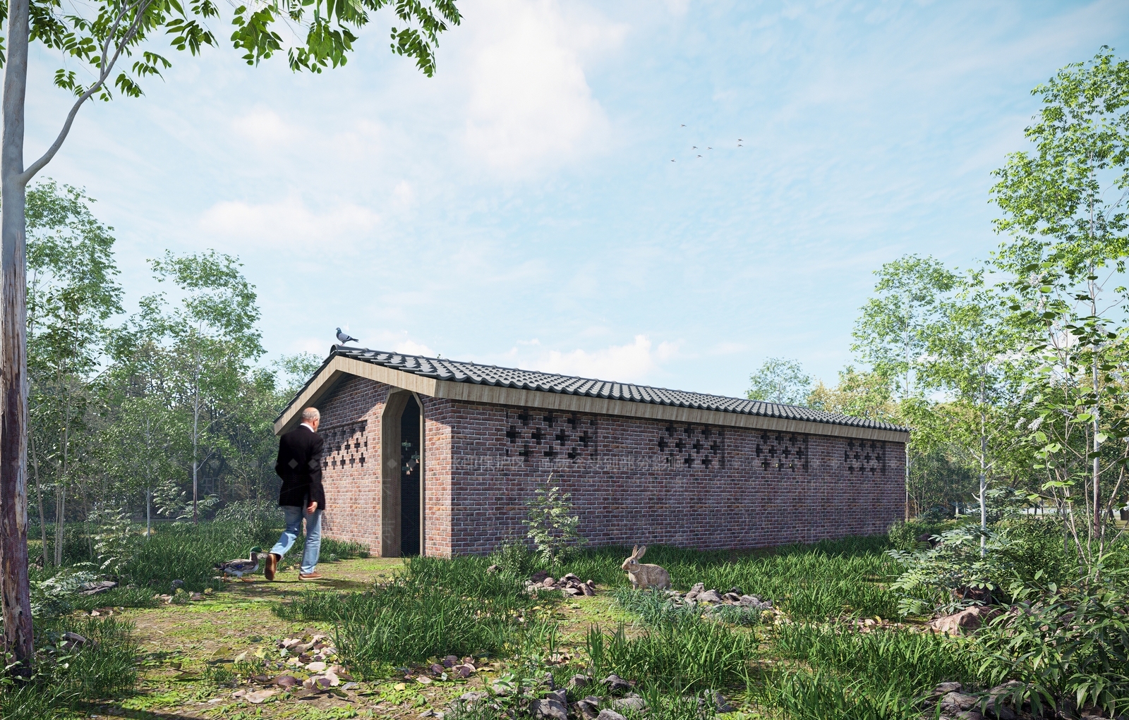 新中式户外小型鸡舍建筑SU模型下载【ID:1132733114】