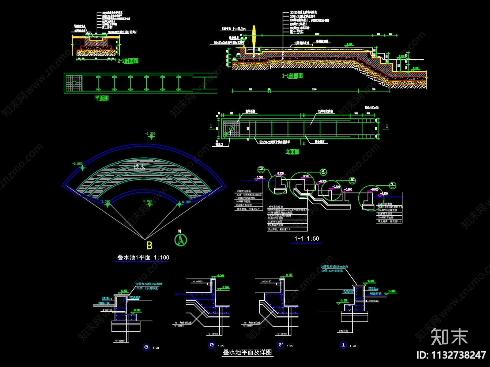 水景叠水池平面及详图施工图下载【ID:1132738247】