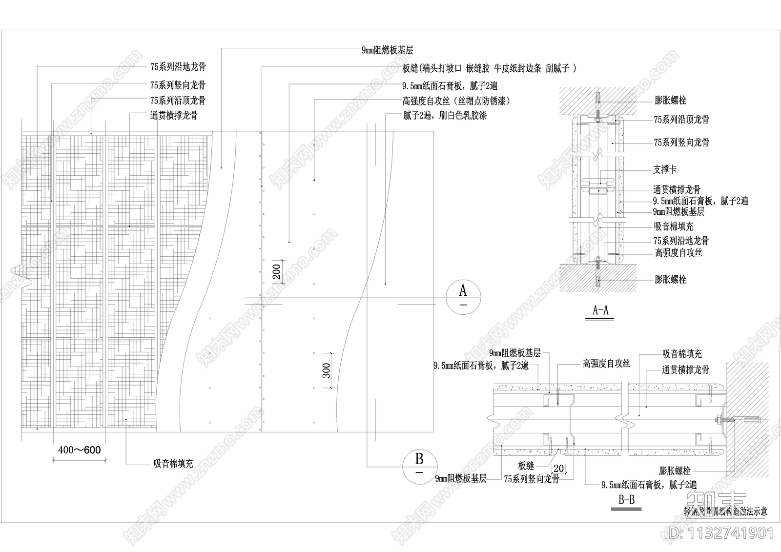 转换层防火卷帘挡烟垂壁详图cad施工图下载【ID:1132741901】