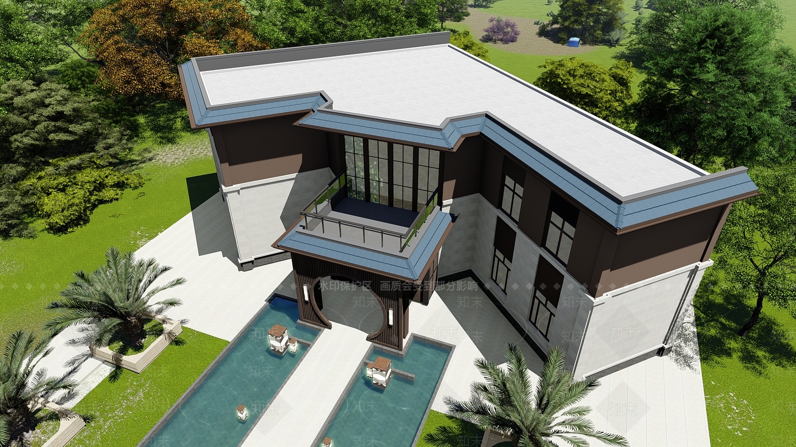 新中式售楼处建筑SU模型下载【ID:1132742638】
