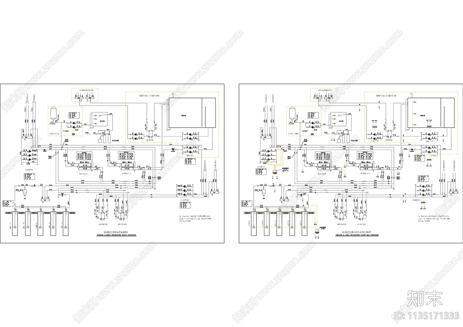 空调制冷机房及换热站系统图cad施工图下载【ID:1135171333】
