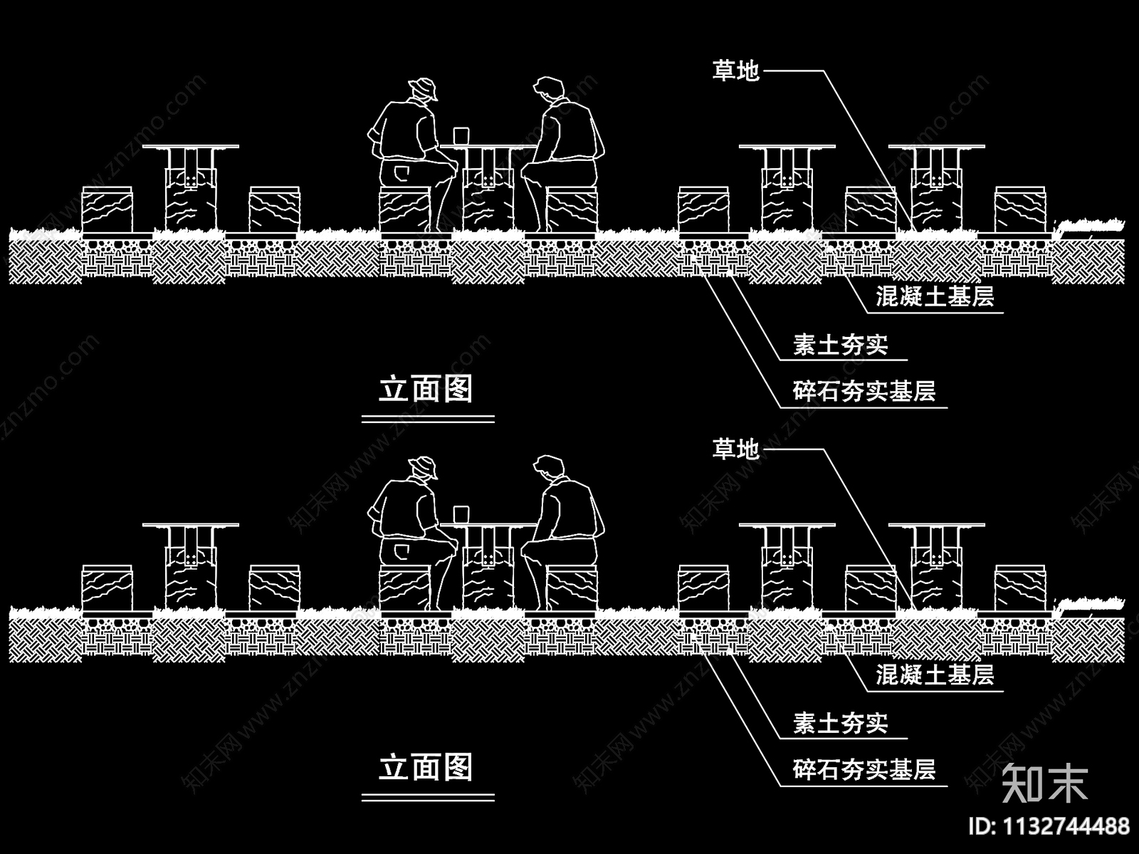 老年人活动区棋桌详图cad施工图下载【ID:1132744488】