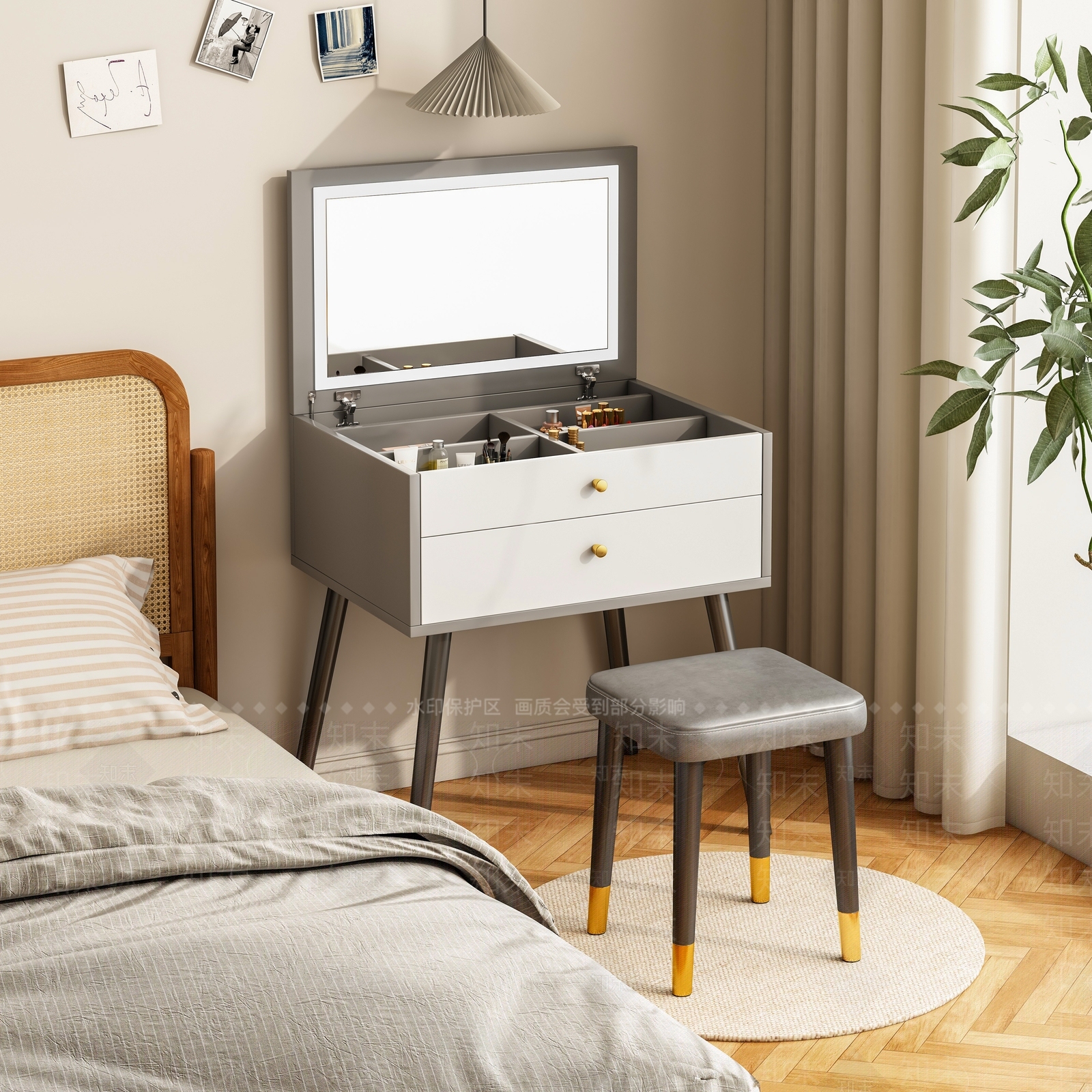现代妆台妆凳组合3D模型下载【ID:1132745070】