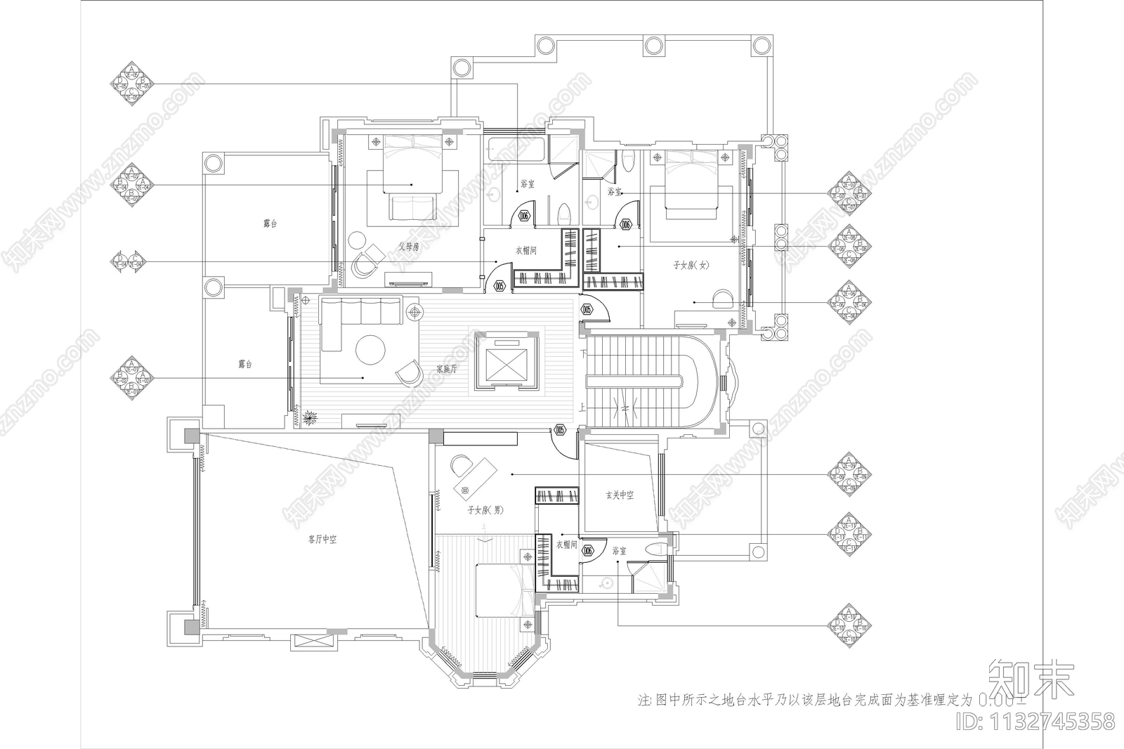 观澜别墅家装全套cad施工图下载【ID:1132745358】