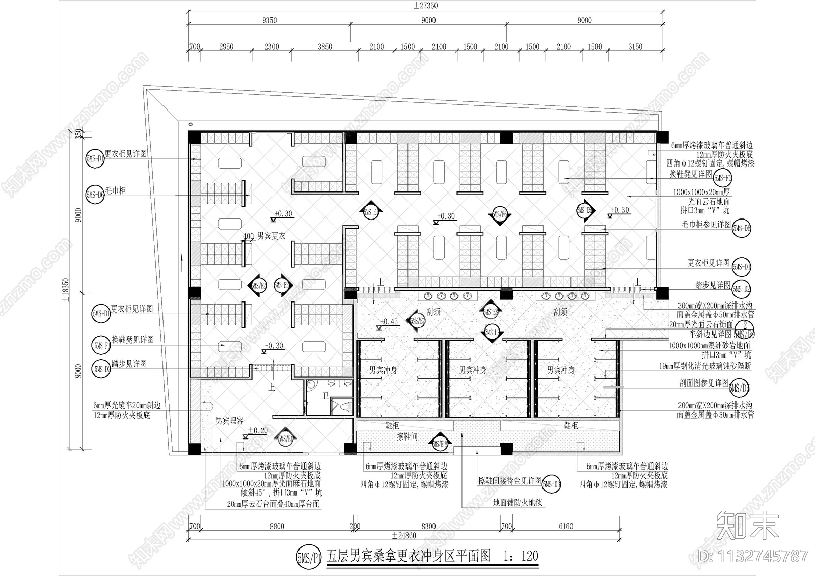 国际会所男宾桑拿区全套cad施工图下载【ID:1132745787】