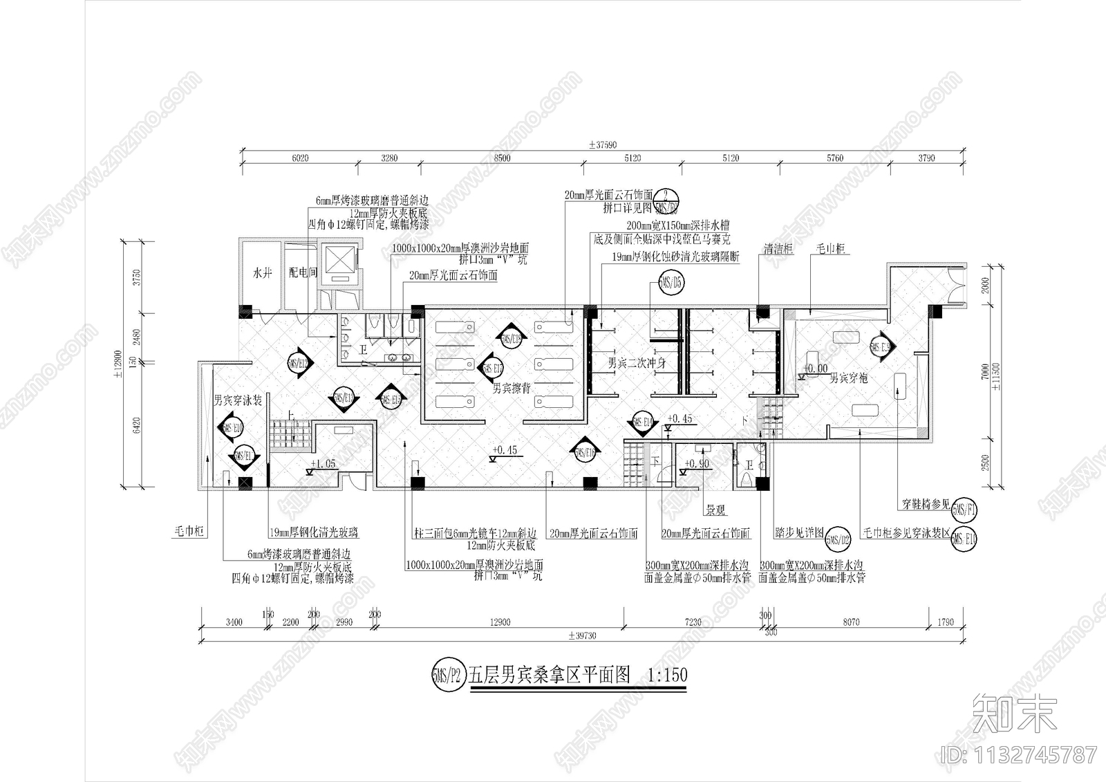 国际会所男宾桑拿区全套cad施工图下载【ID:1132745787】