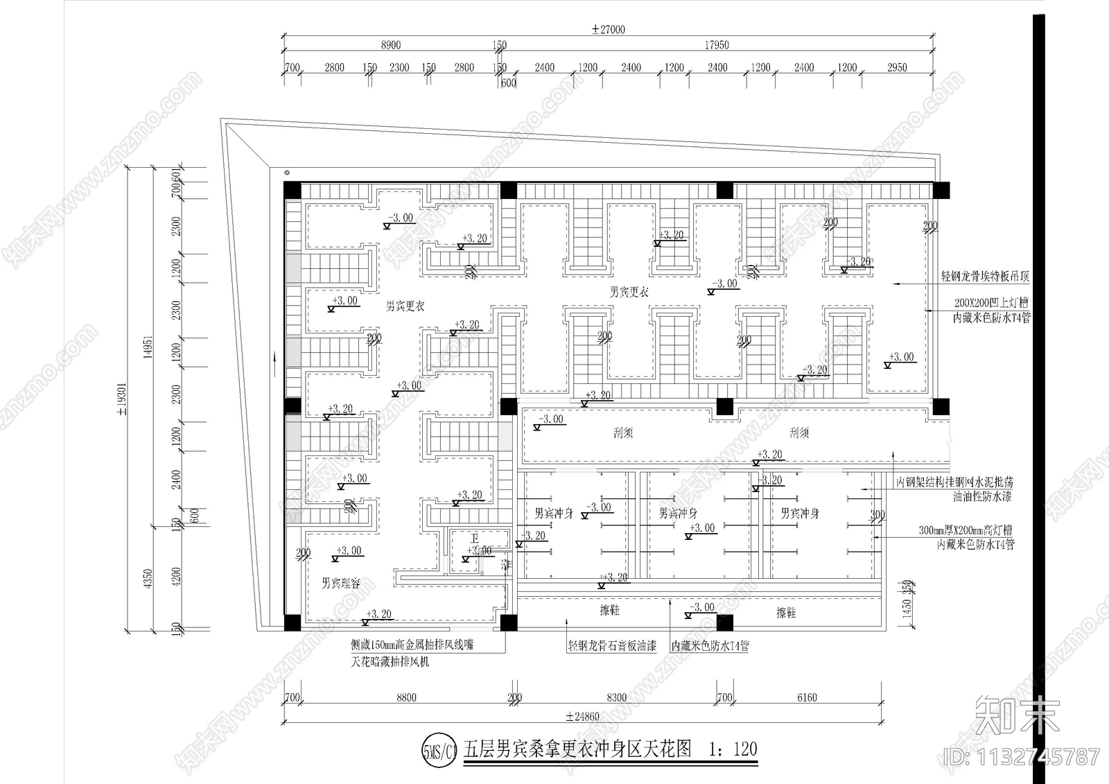 国际会所男宾桑拿区全套cad施工图下载【ID:1132745787】