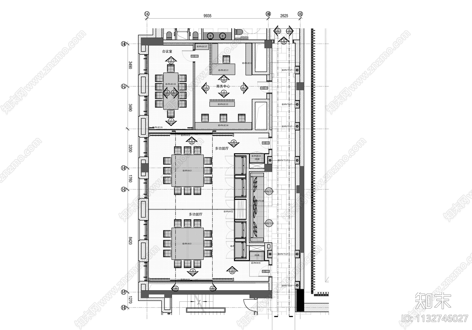 300㎡会议中心室内cad施工图下载【ID:1132746027】