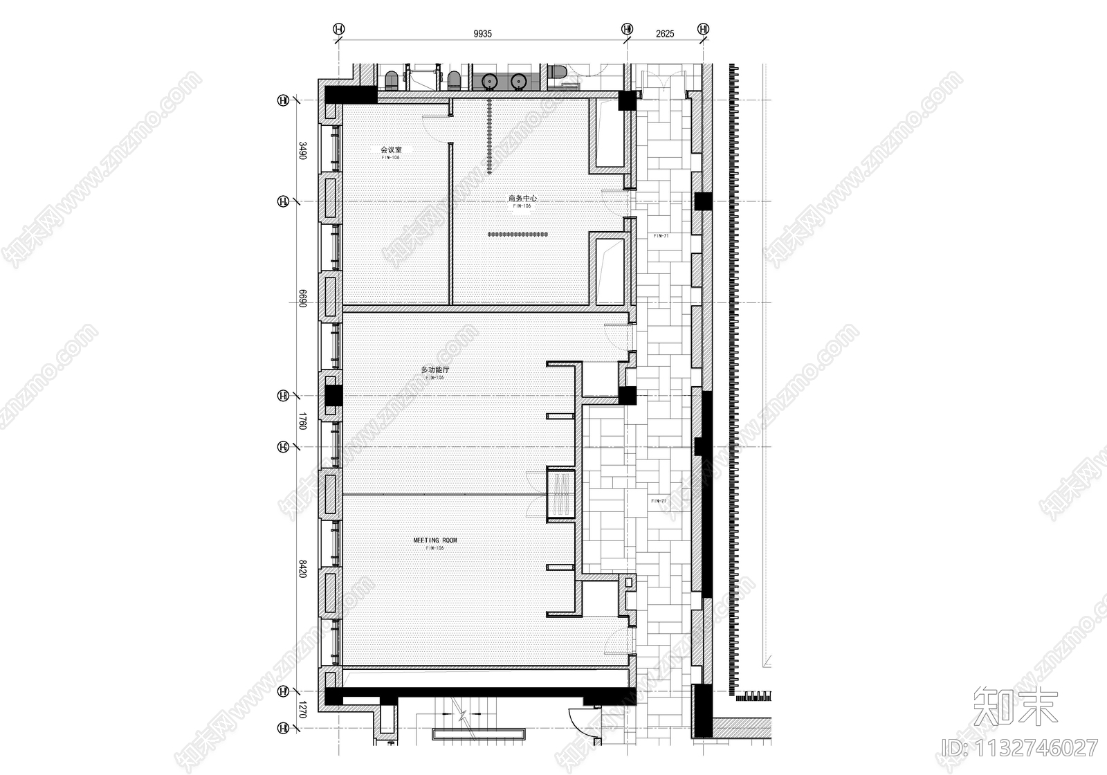 300㎡会议中心室内cad施工图下载【ID:1132746027】