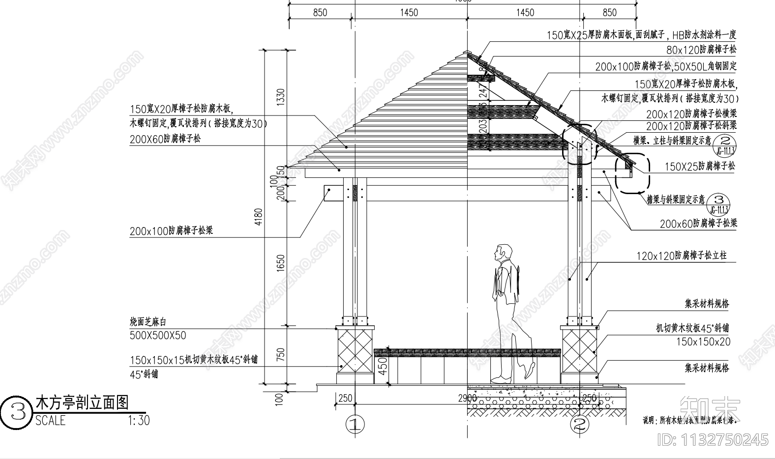 木方亭做法详图cad施工图下载【ID:1132750245】