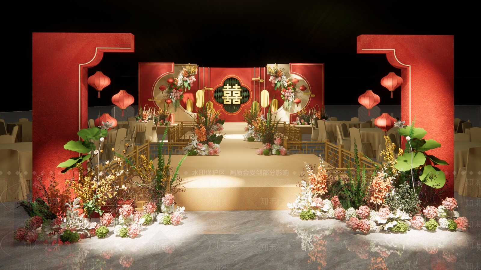 中式酒店宴会厅SU模型下载【ID:1132751028】
