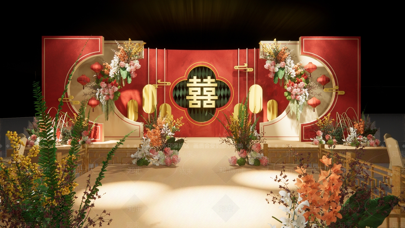 中式酒店宴会厅SU模型下载【ID:1132751028】