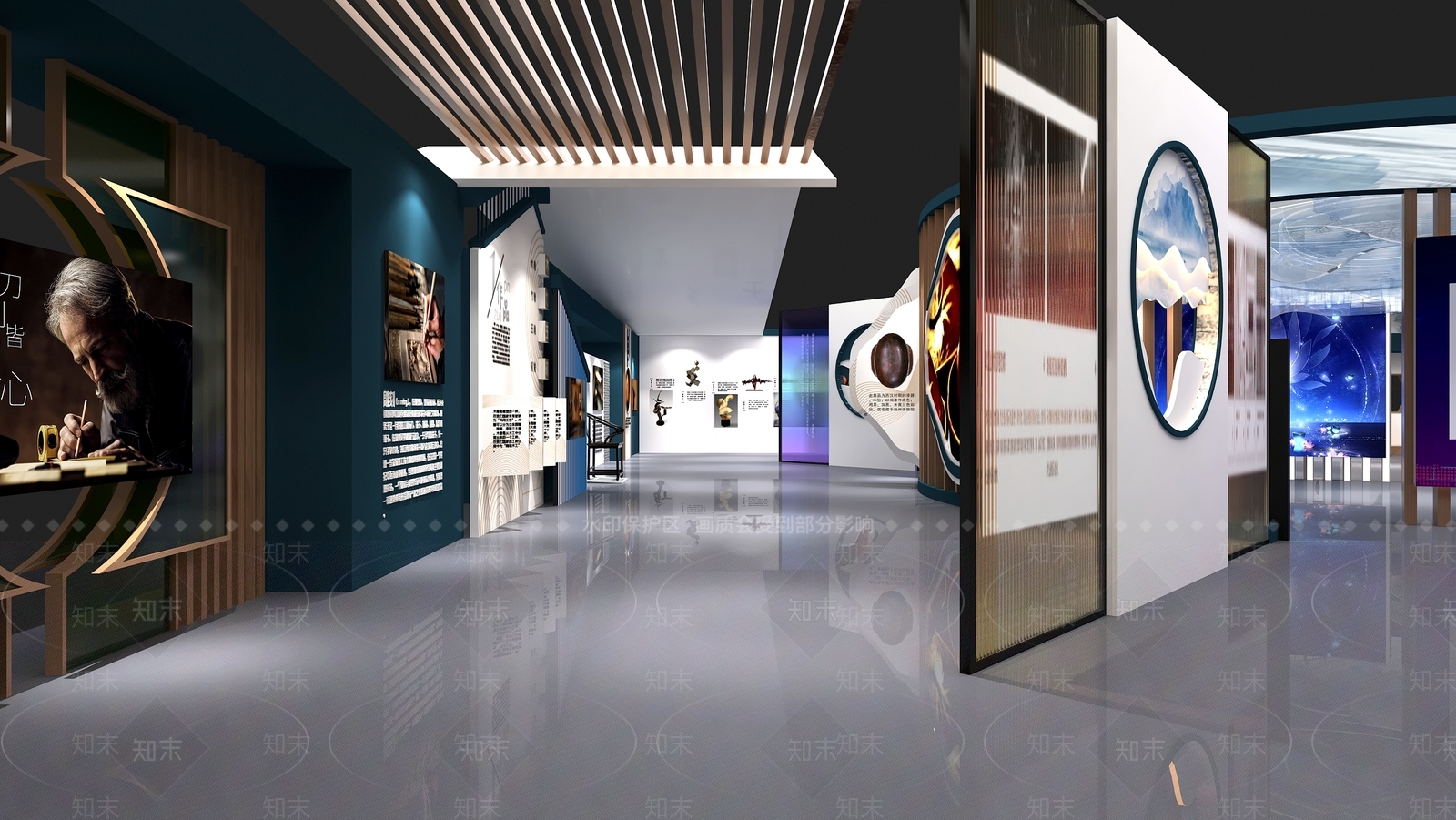 现代展厅3D模型渲染效果图
