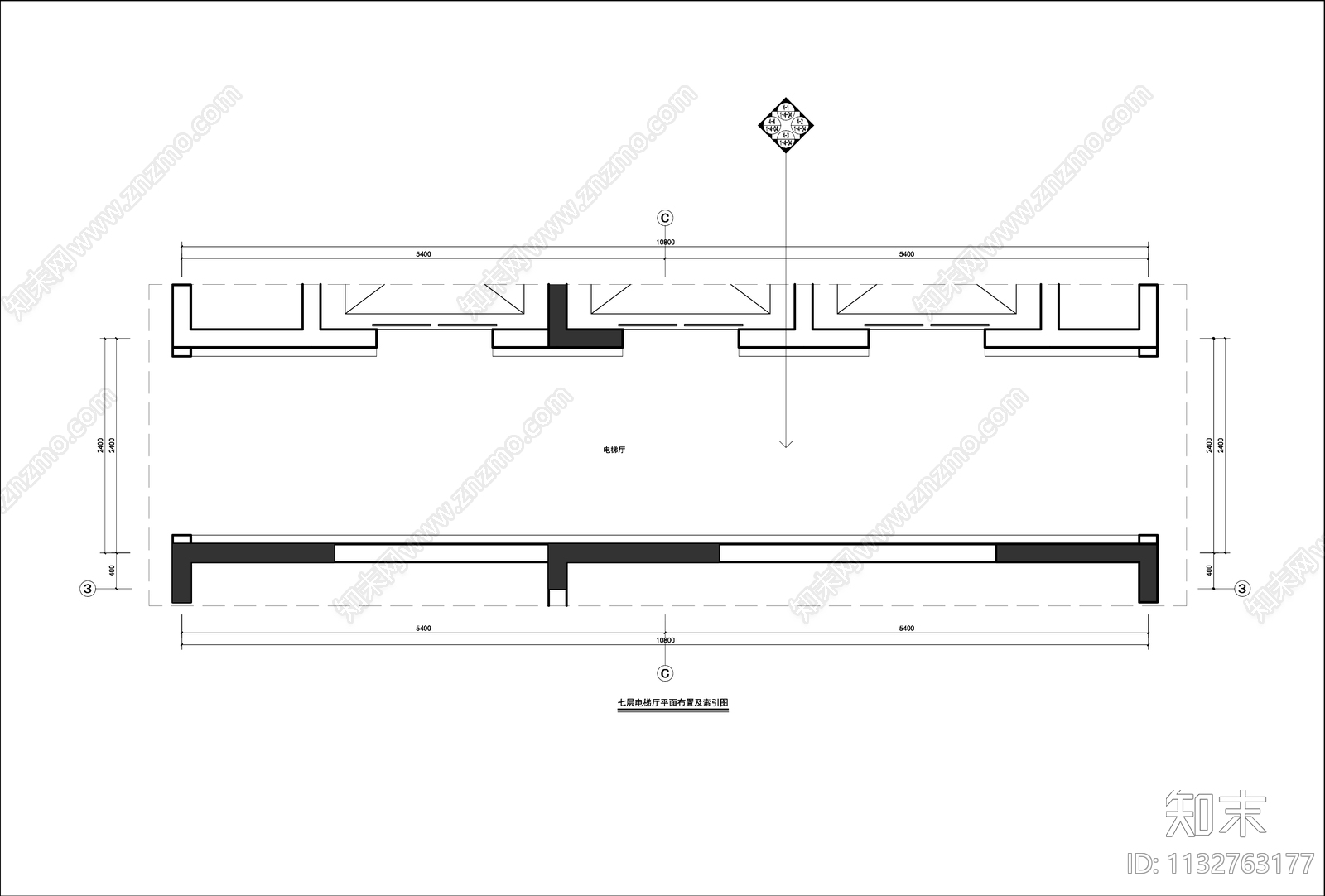 现代电梯厅公共走道cad施工图下载【ID:1132763177】