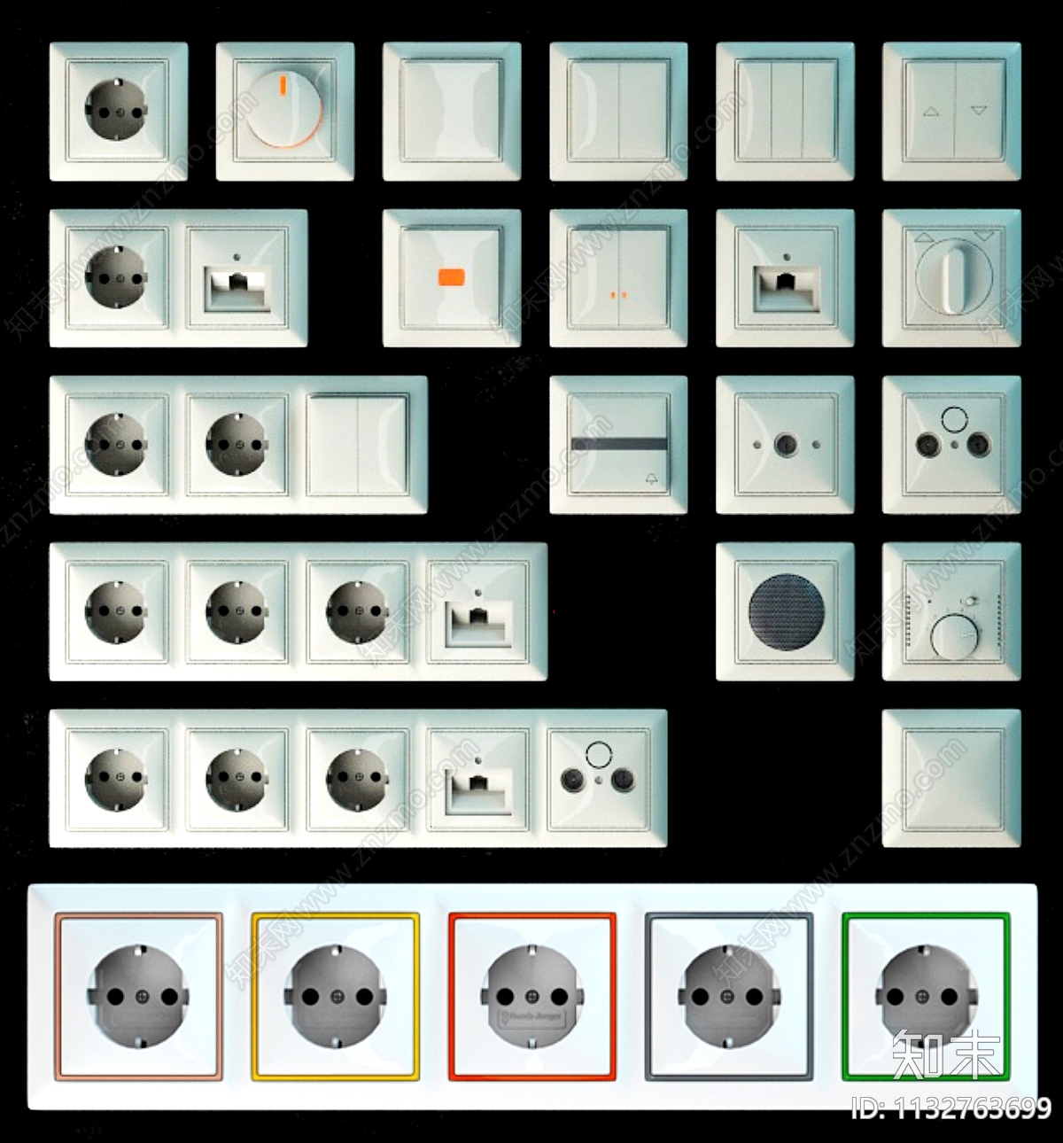 现代开关插座组合SU模型下载【ID:1132763699】