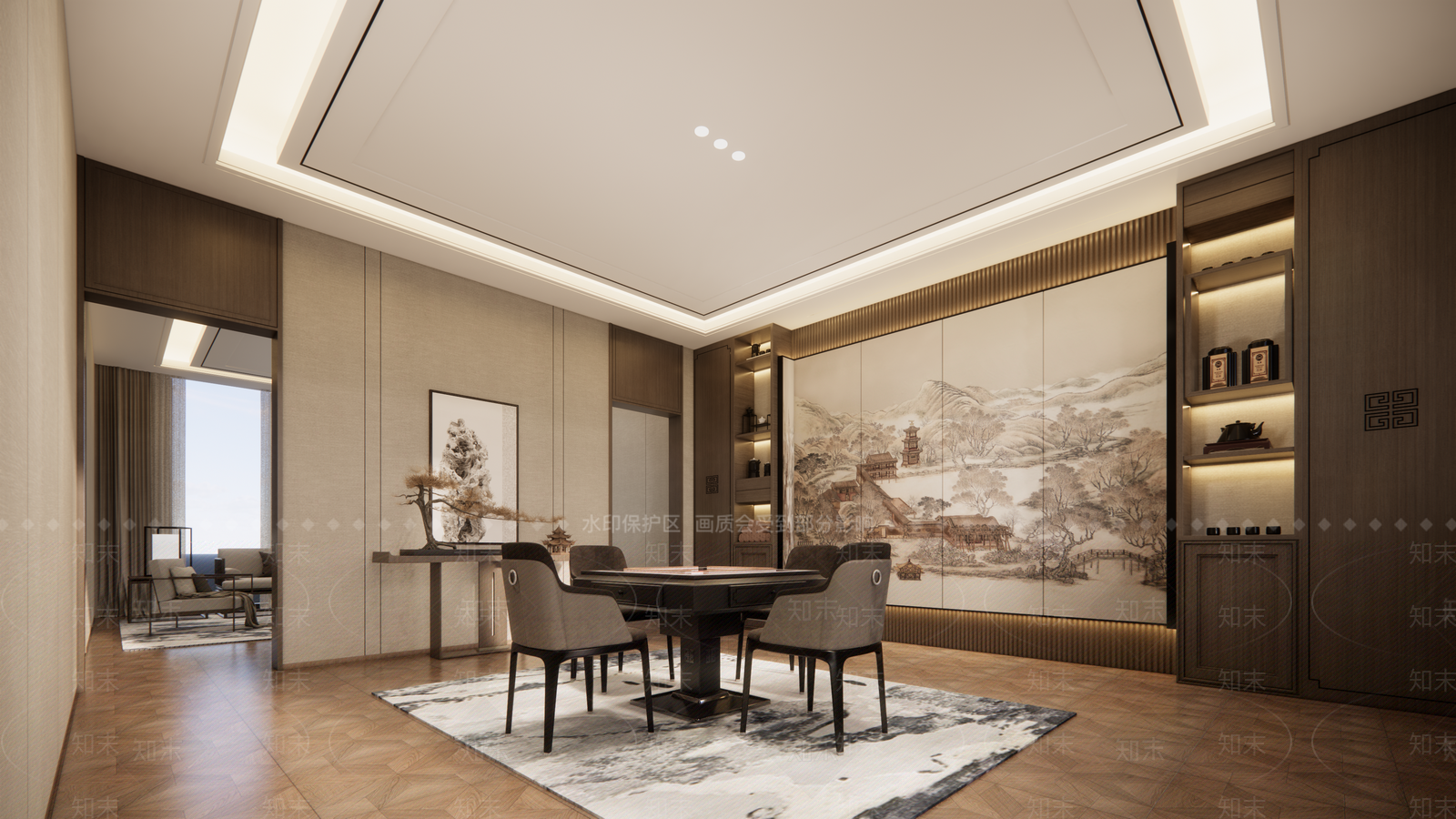 新中式麻将室SU模型下载【ID:1132772152】