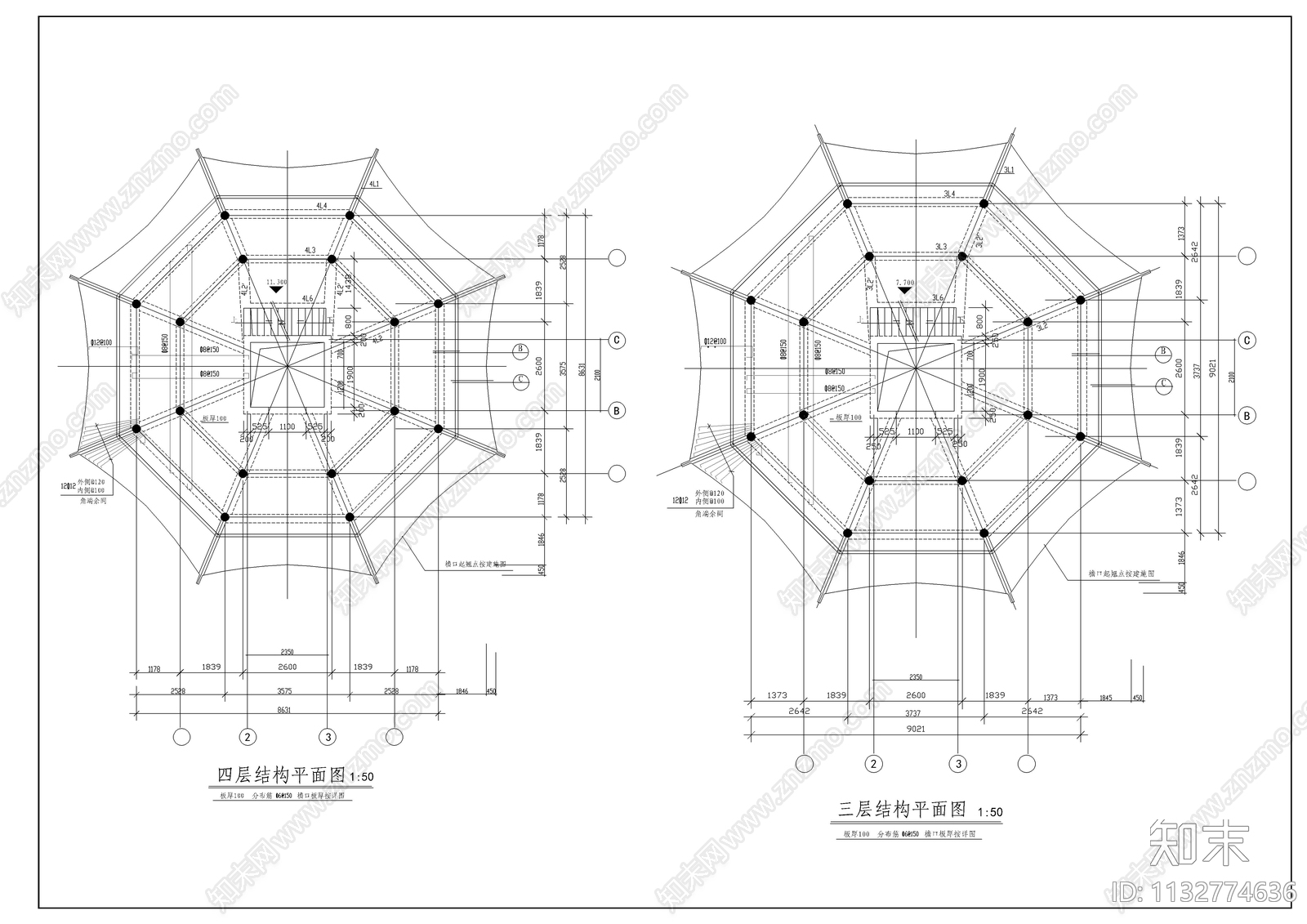 9层古塔建筑cad施工图下载【ID:1132774636】