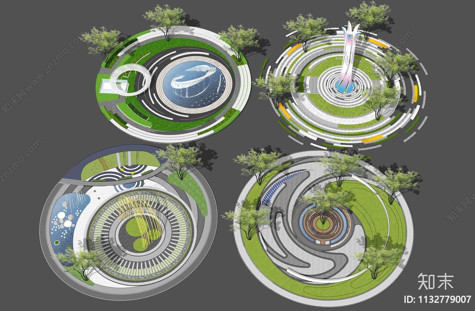 现代圆形广场景观SU模型下载【ID:1132779007】