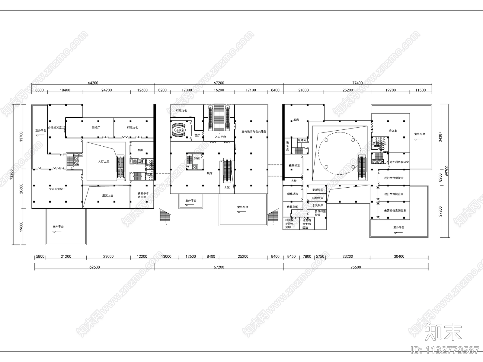 图书馆档案馆建筑cad施工图下载【ID:1132779587】