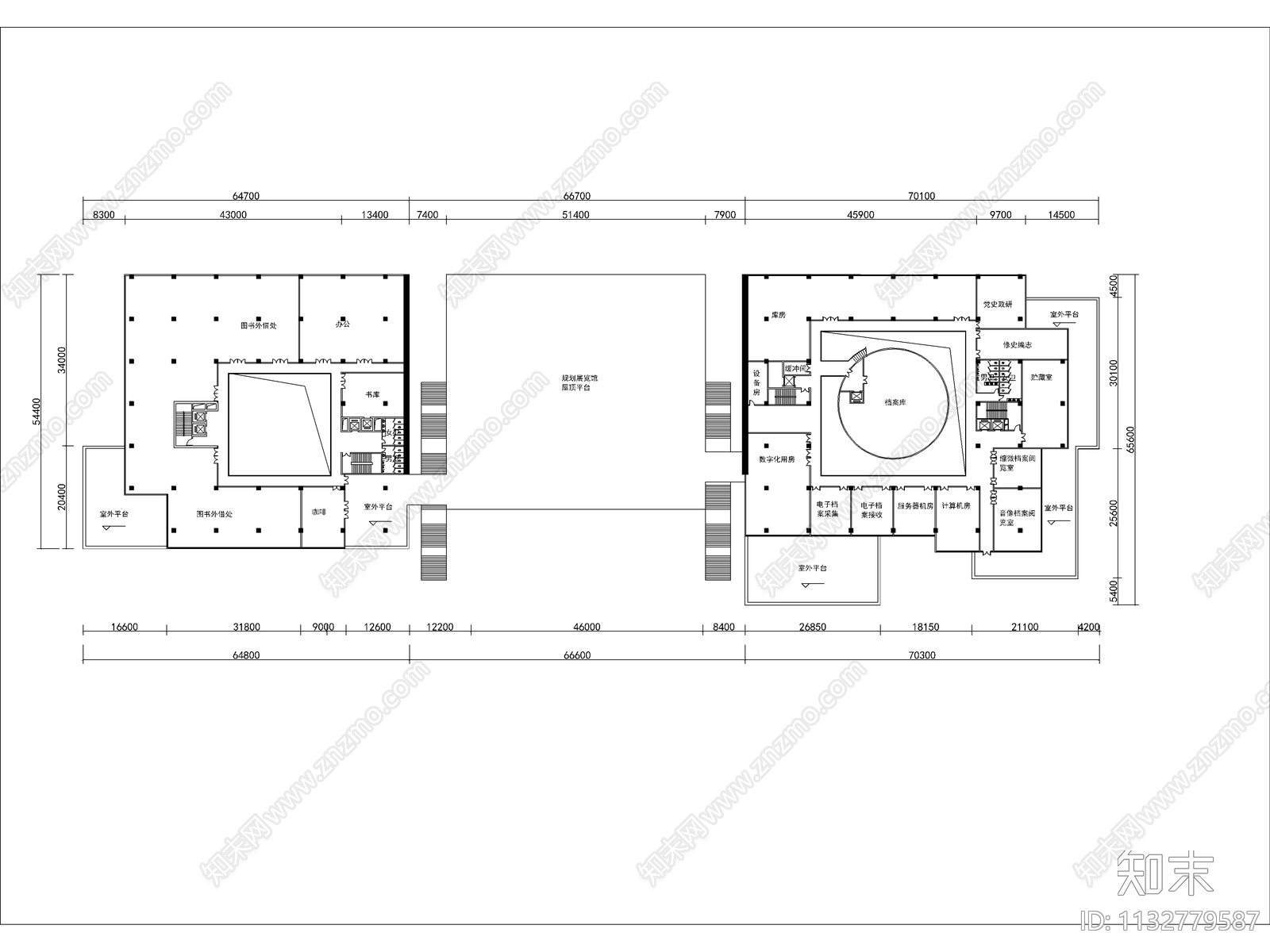 图书馆档案馆建筑cad施工图下载【ID:1132779587】