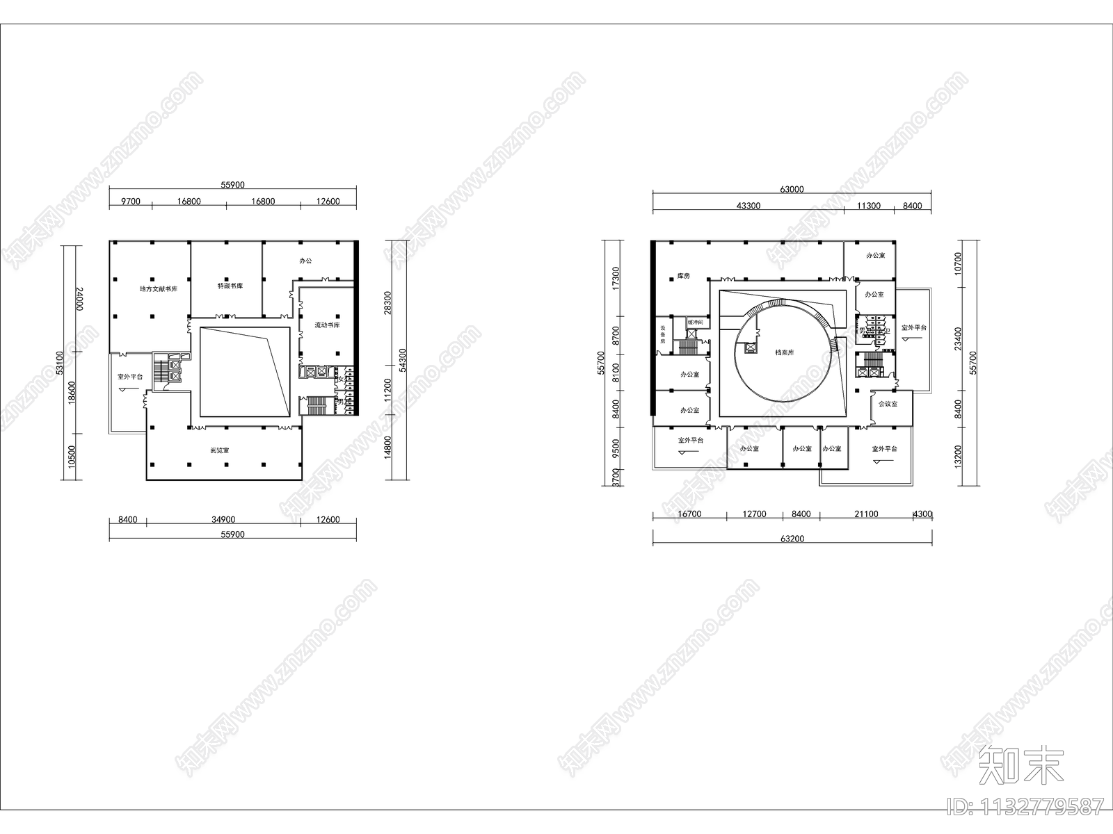 图书馆档案馆建筑cad施工图下载【ID:1132779587】