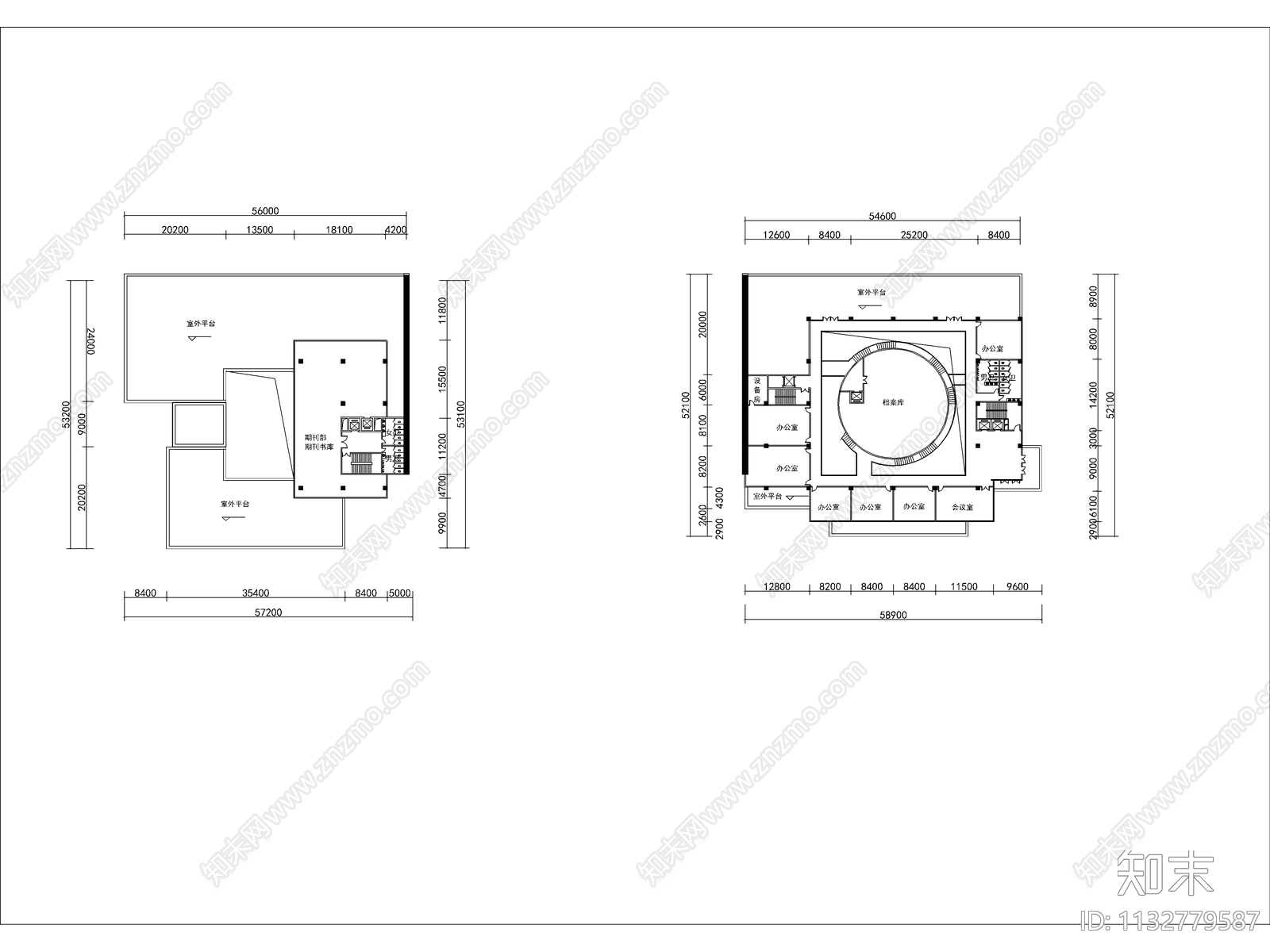 图书馆档案馆建筑cad施工图下载【ID:1132779587】