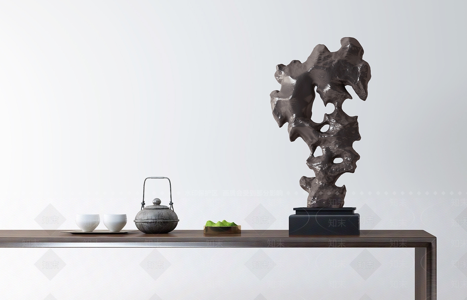 新中式茶壶太湖石雕塑装置SU模型下载【ID:1132782346】