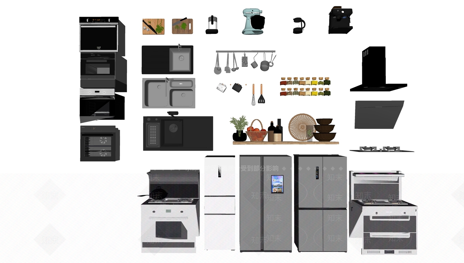 厨房用品组合SU模型下载【ID:1132783504】