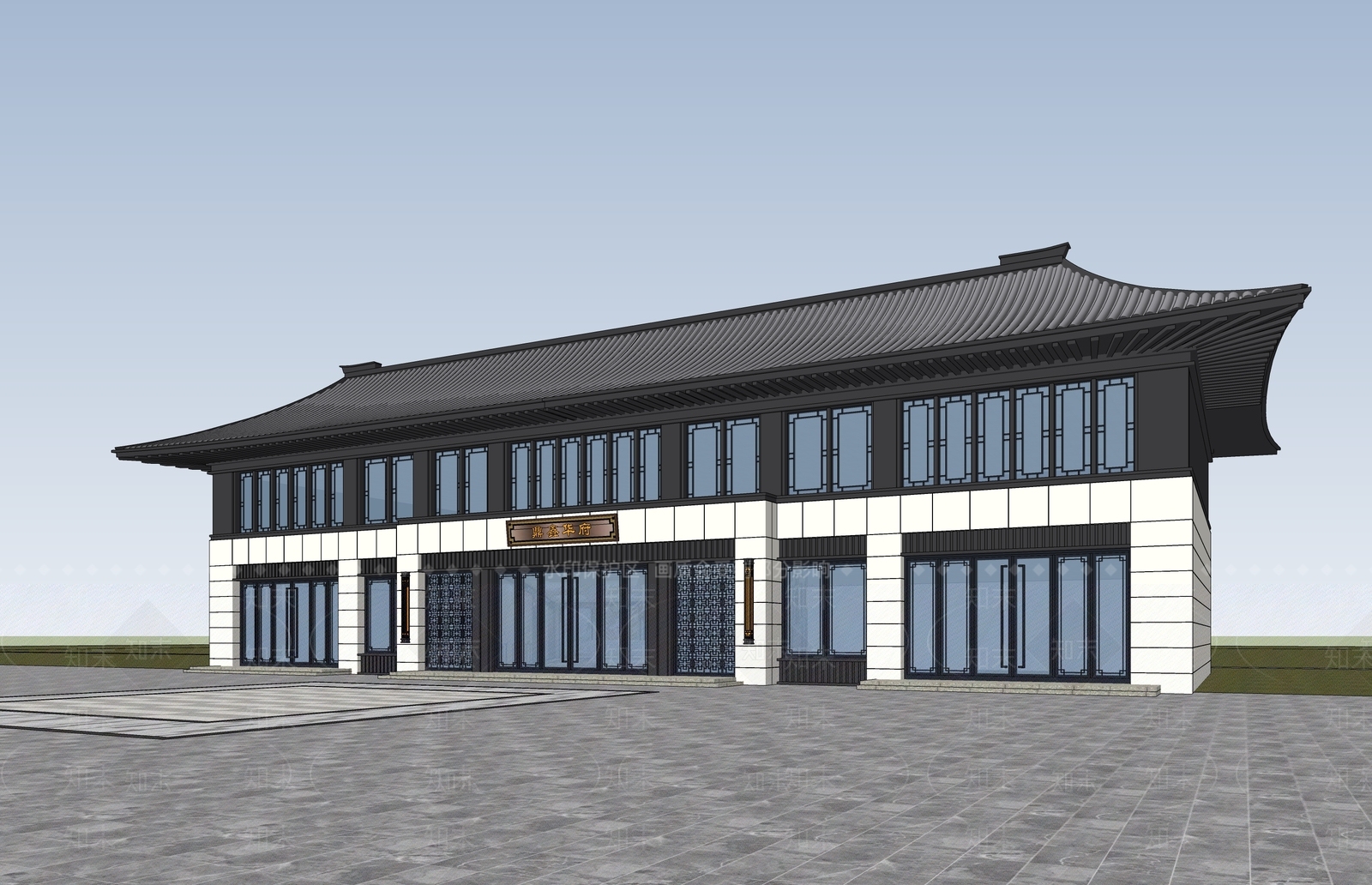新中式游客中心SU模型下载【ID:1132782424】
