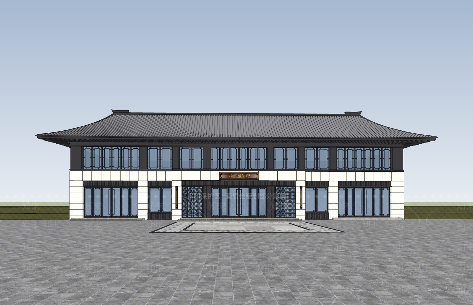 新中式游客中心SU模型下载【ID:1132782424】