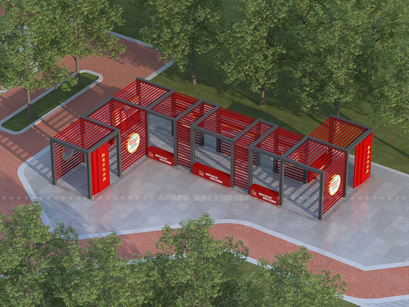 现代红色文化廊架3D模型下载【ID:1132812868】