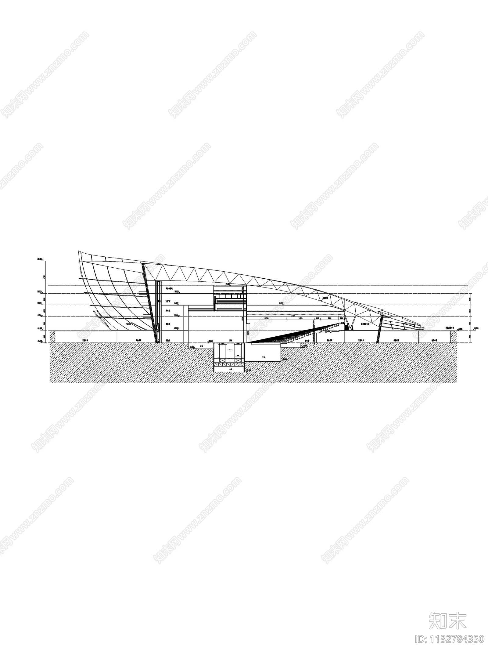 流线曲型剧院建筑cad施工图下载【ID:1132784350】