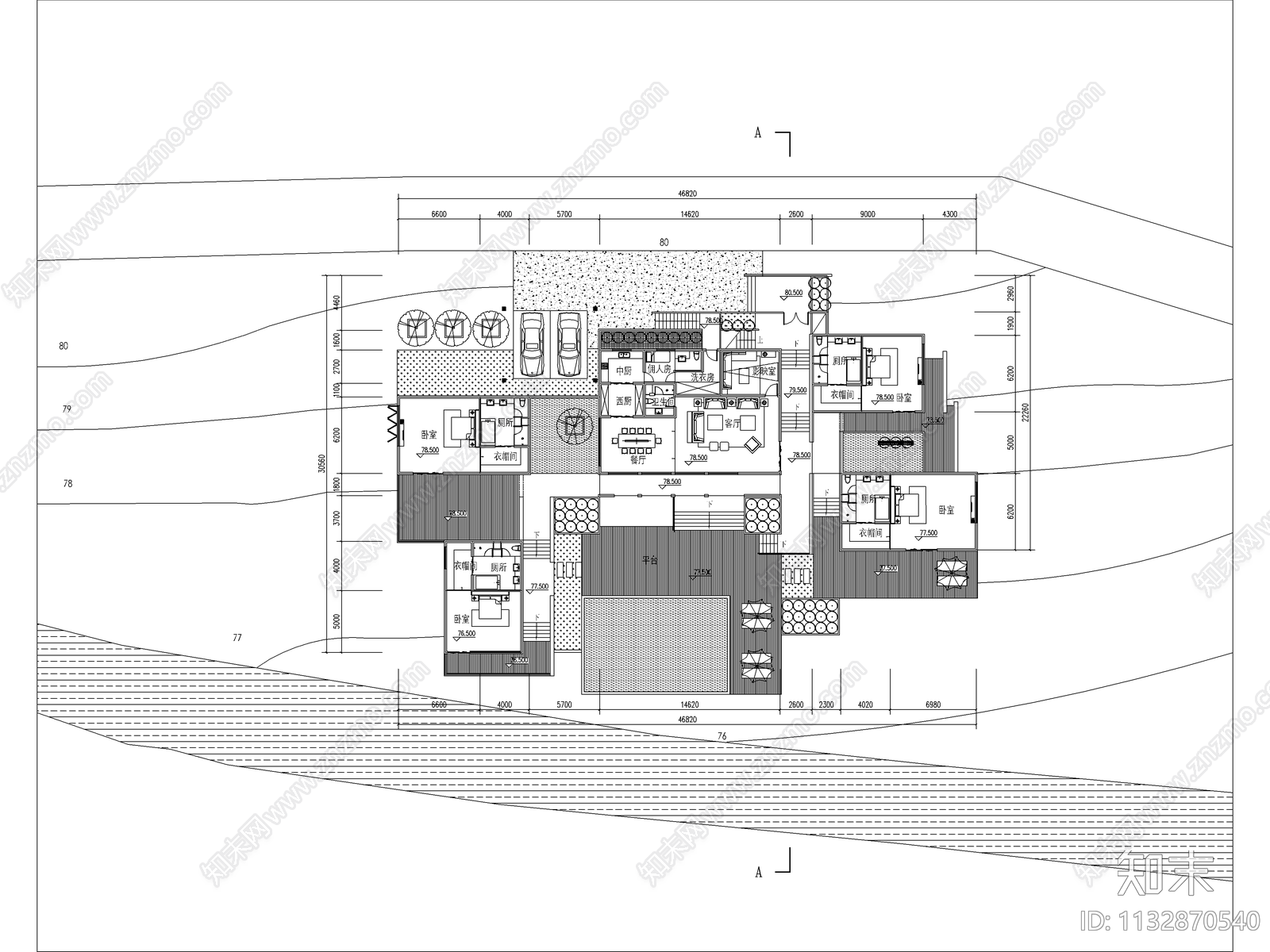 民宿别墅建筑平面图施工图下载【ID:1132870540】