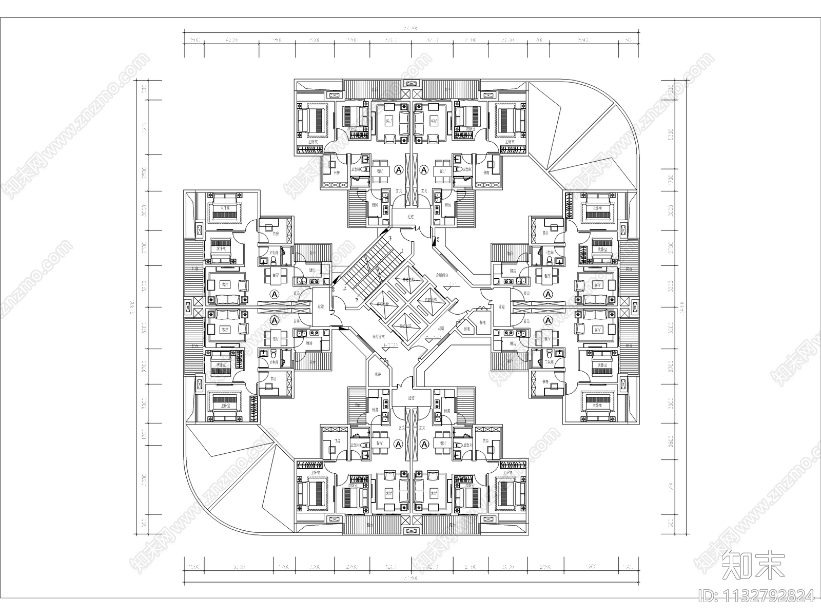 住宅区建筑cad施工图下载【ID:1132792824】