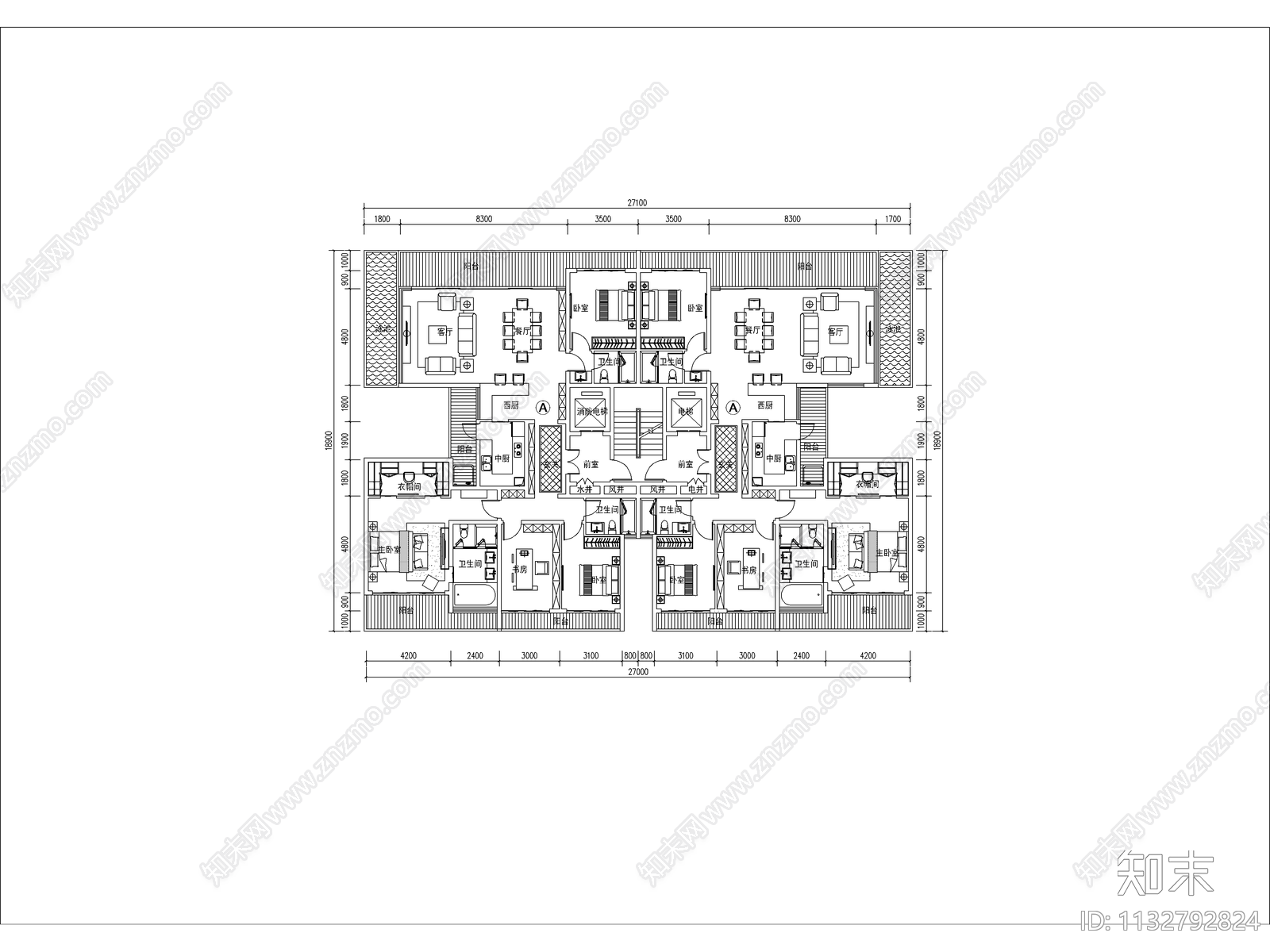 住宅区建筑cad施工图下载【ID:1132792824】