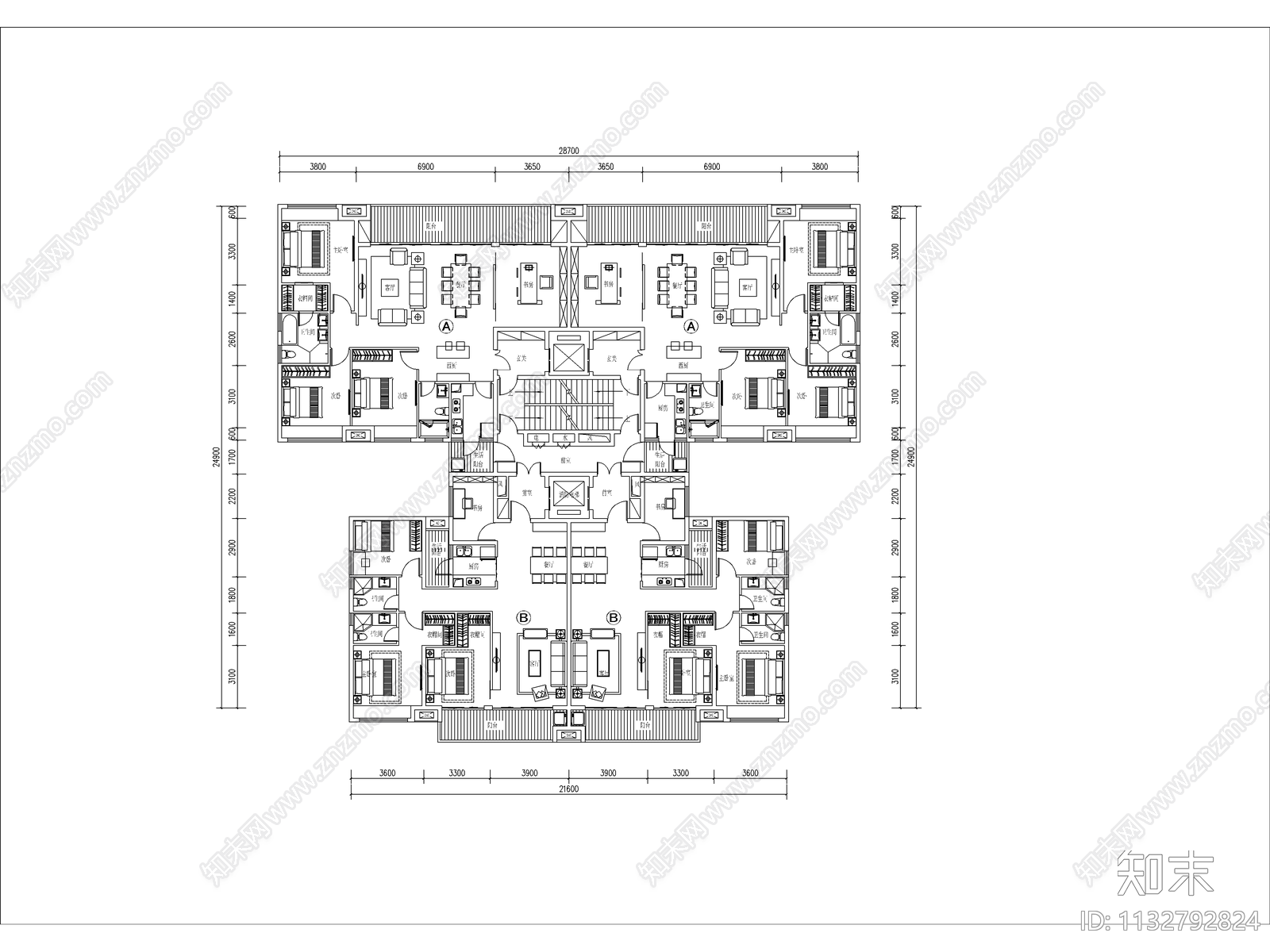 住宅区建筑cad施工图下载【ID:1132792824】