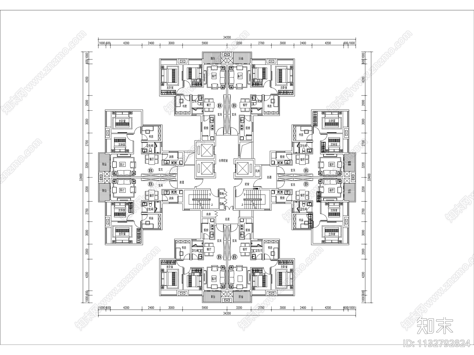 住宅区建筑cad施工图下载【ID:1132792824】