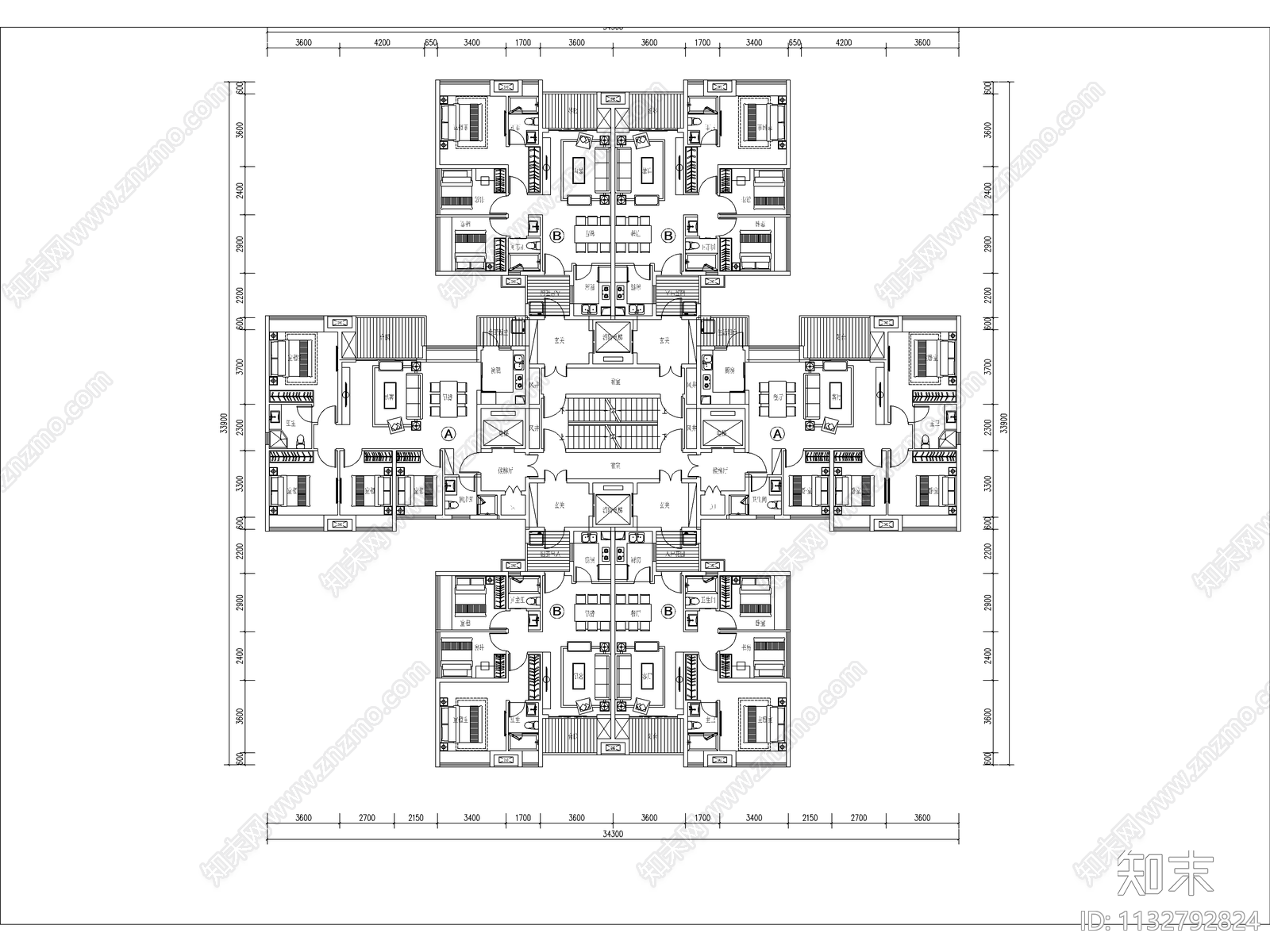 住宅区建筑cad施工图下载【ID:1132792824】