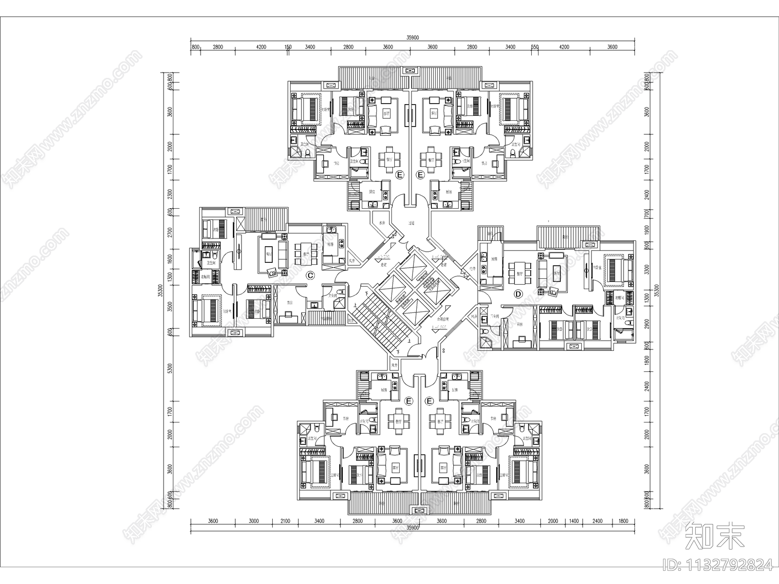 住宅区建筑cad施工图下载【ID:1132792824】