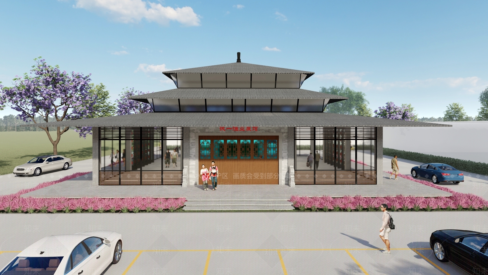 中式展览馆建筑SU模型下载【ID:1132793753】
