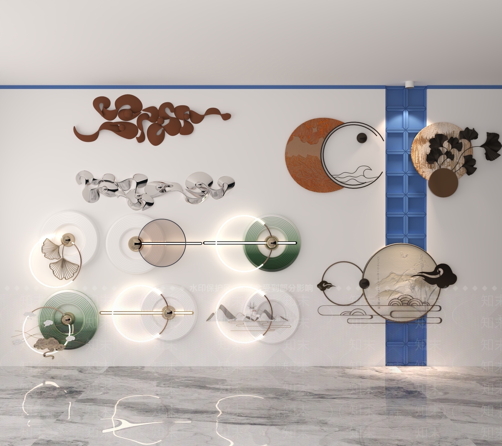 新中式墙面装饰3D模型下载【ID:1132794030】