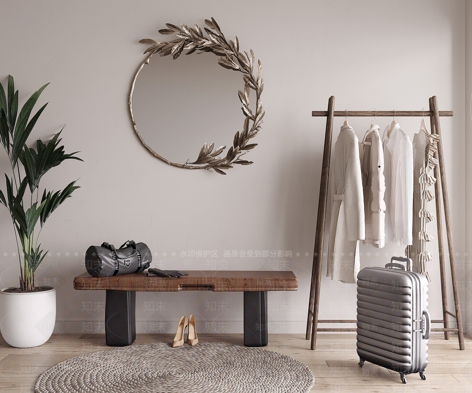 现代换鞋凳衣架衣服3D模型下载【ID:1132810562】