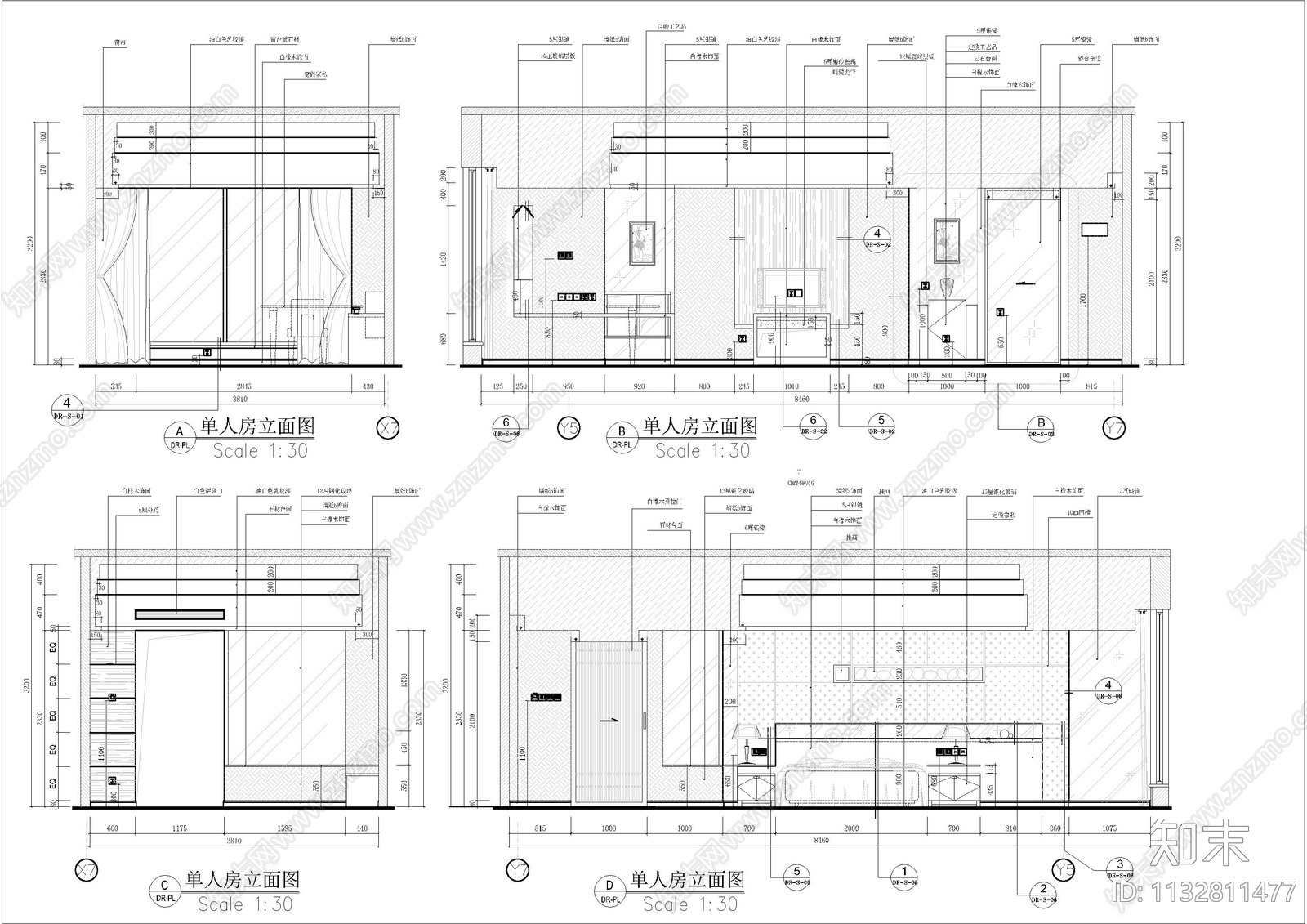 酒店单人间套房施工图下载【ID:1132811477】